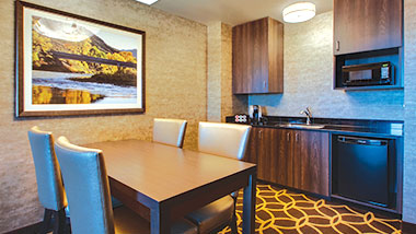 The dining area in the deluxe suite at Zia Park Casino, Hotel and Racetrack.