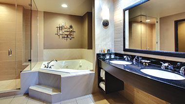 The garden tub and stand alone shower in a suite at Zia Park Casino, Hotel and Racetrack.