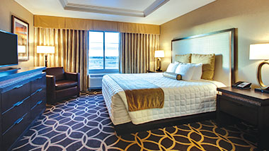 The bedroom in the balcony suite at Zia Park Casino, Hotel and Racetrack.