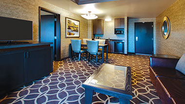 The living room of an accessible suite at Zia Park Casino, Hotel & Racetrack.