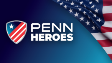 PENN Heroes logo over blue background with flag