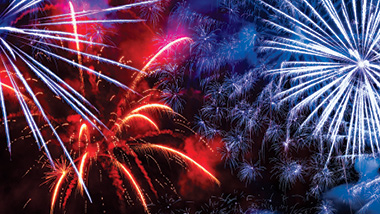 Fireworks explode in the night sky